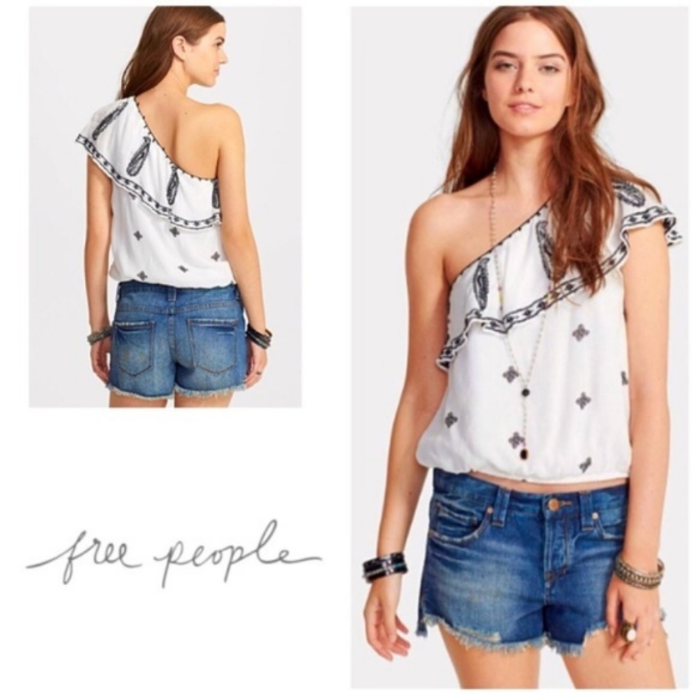 Free People One Shoulder Paisley Blouse Top sz S